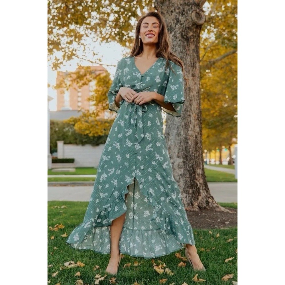 Ivy City Co Green Cottagecore Floral Cotton Dress Size XL